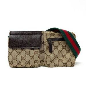 Gucci Interlocking GG Logo Monogram Belt Bum Bag Crossbody Purse Brown Canvas